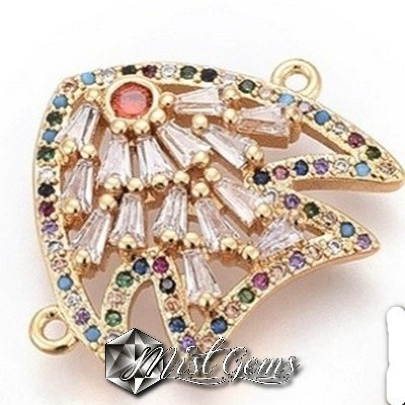 Element de Legatura,Peste Auriu, ornat cu Cubic Zirconia 23x19.5x4mm