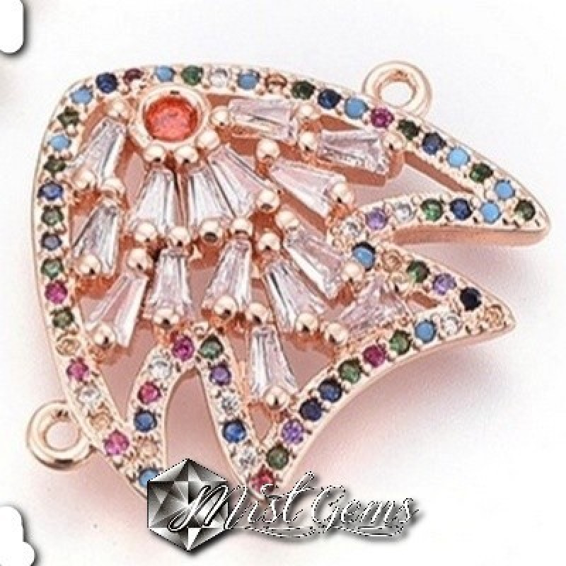 Element de Legatura,Peste Aur Roz, ornat cu Cubic Zirconia 23x19.5x4mm