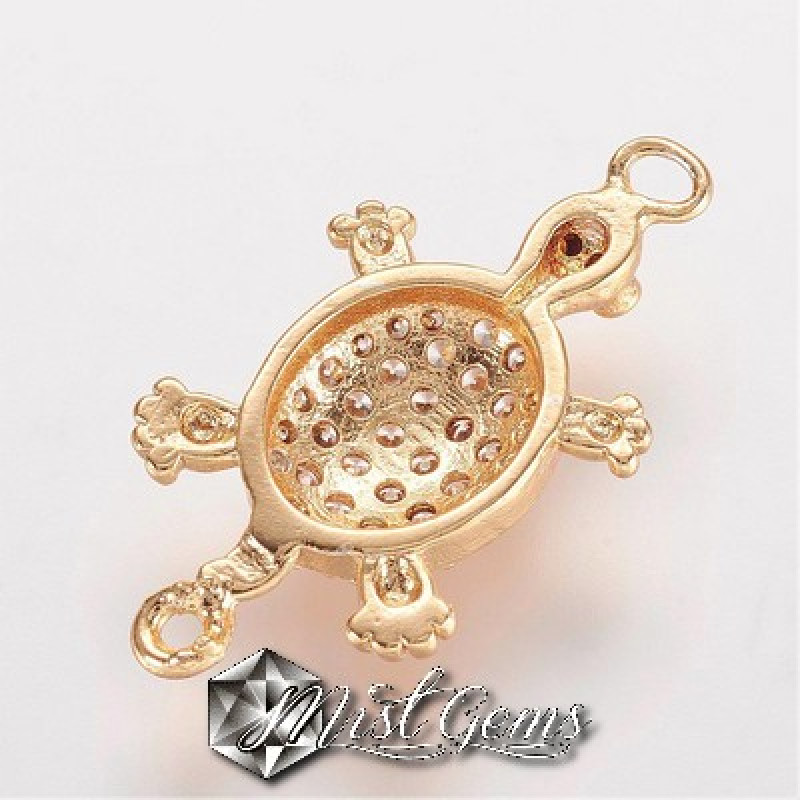 Element de Legatura,Broasca Testoasa Aurie, ornata cu Cubic Zirconia 24.5x13x4mm
