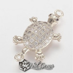 Element de Legatura,Broasca Testoasa Argintie, ornata cu Cubic Zirconia 24.5x13x4mm