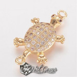 Element de Legatura,Broasca Testoasa Aurie, ornat cu Cubic Zirconia 24.5x13x4mm