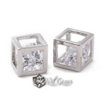 Pandant Cub din Alama Placat Platina si Cubic Zirconia-7.5mm