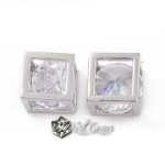 Pandant Cub din Alama Placat Platina si Cubic Zirconia-7.5mm
