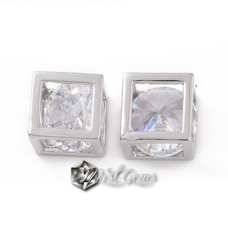 Pandant Cub din Alama Placat Platina si Cubic Zirconia-7.5mm