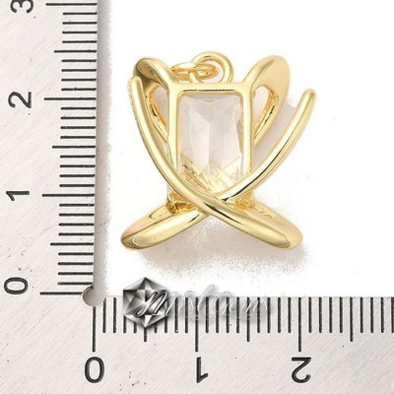 Pandantiv "X" din Alama Placat cu Aur si Cubic Zirconia