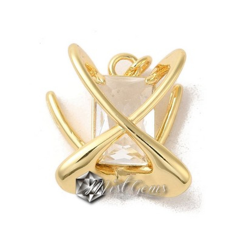 Pandantiv "X" din Alama Placat cu Aur si Cubic Zirconia