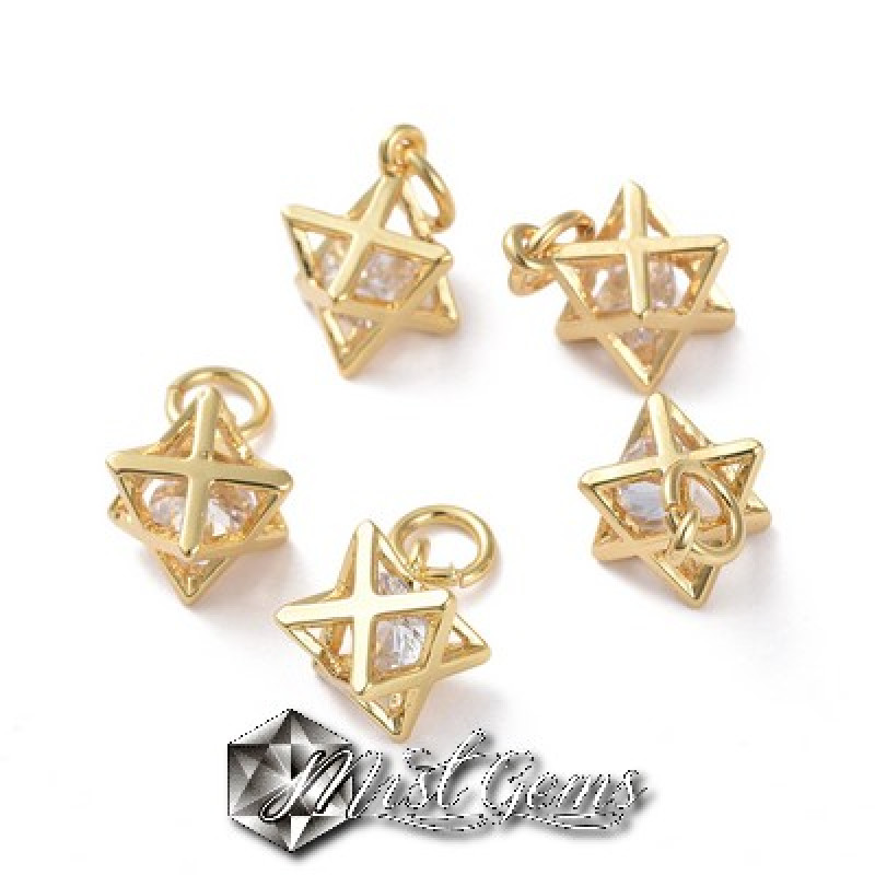 Charm Steaua Merkaba din Alama Placat cu Aur 18k si Cubic Zirconia