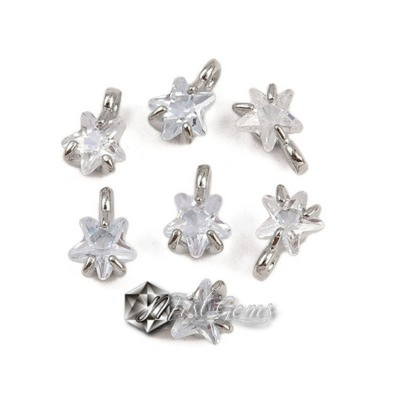 Charm Stea din Alama Placat cu Platina si Cubic Zirconia-4.5mm