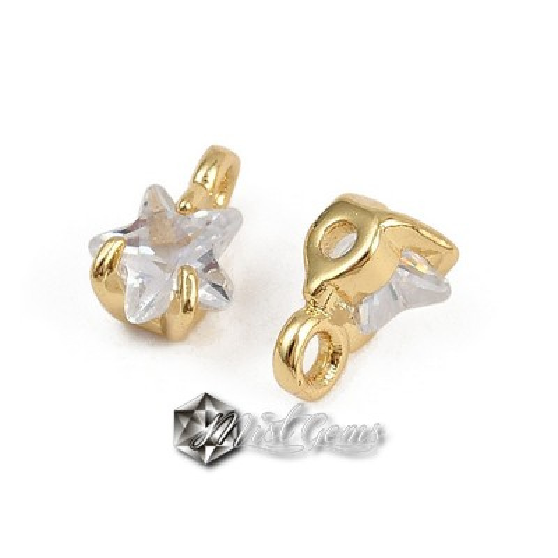 Charm Stea din Alama Placat cu Aur 18k si Cubic Zirconia-4.5mm