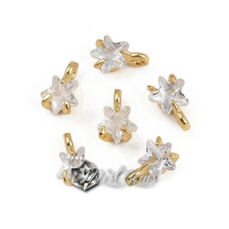 Charm Stea din Alama Placat cu Aur 18k si Cubic Zirconia-4.5mm