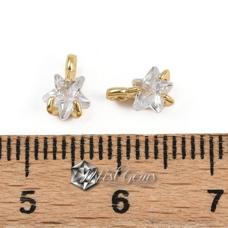 Charm Stea din Alama Placat cu Aur 18k si Cubic Zirconia-4.5mm