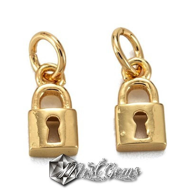 Charm "Lacat" din Alama Placat cu Aur 18k-7.5x4x1.5mm