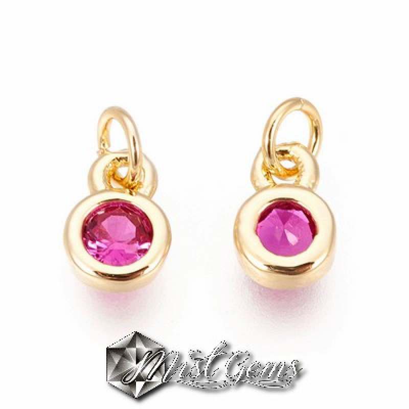 Charm Caseta Rotunda din Alama,cu Solitaire din Cubic Zirconia Rubiniu
