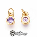 Charm Caseta Rotunda din Alama,cu Solitaire din Cubic Zirconia Lila