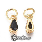 Charm caseta,in forma de lacrima,din alama placat cu aur 18k si Cubic Zirconia Negru