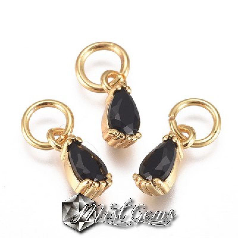 Charm caseta,in forma de lacrima,din alama placat cu aur 18k si Cubic Zirconia Negru