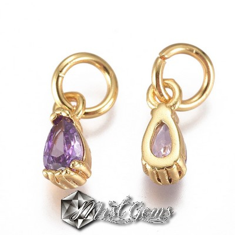 Charm caseta,in forma de lacrima,din alama placat cu aur 18k si Cubic Zirconia Lila
