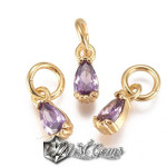 Charm caseta,in forma de lacrima,din alama placat cu aur 18k si Cubic Zirconia Lila