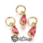 Charm caseta,in forma de lacrima,din alama placat cu aur 18k si Cubic Zirconia Rosu Rubin