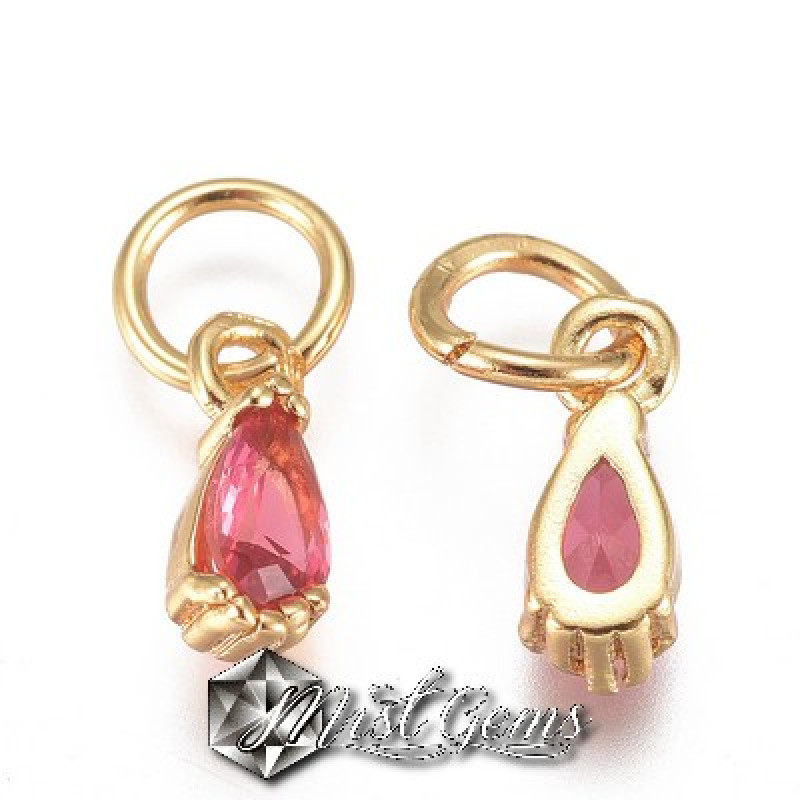 Charm caseta,in forma de lacrima,din alama placat cu aur 18k si Cubic Zirconia Rosu Rubin
