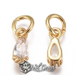 Charm caseta,in forma de lacrima,din alama placat cu aur 18k si Cubic Zirconia transparent