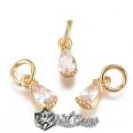 Charm caseta,in forma de lacrima,din alama placat cu aur 18k si Cubic Zirconia transparent