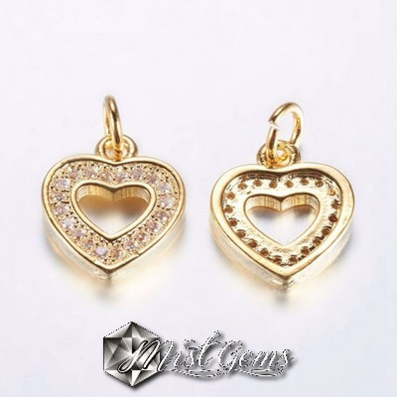Pandant -"Inima" din Alama Placata cu Aur 18k  si Cubic Zirconia-12.5mm 