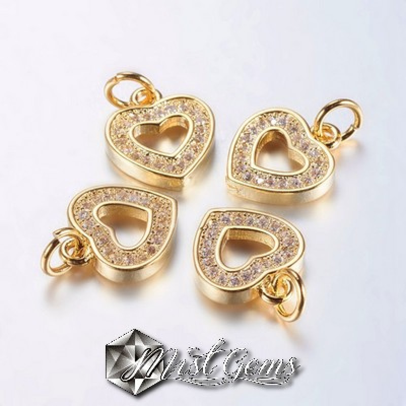Pandant -"Inima" din Alama Placata cu Aur 18k  si Cubic Zirconia-12.5mm 