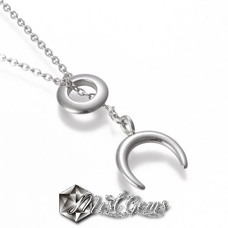 Set Colier Inox cu Pandant si Cercei "Corn de Luna" Argintiu