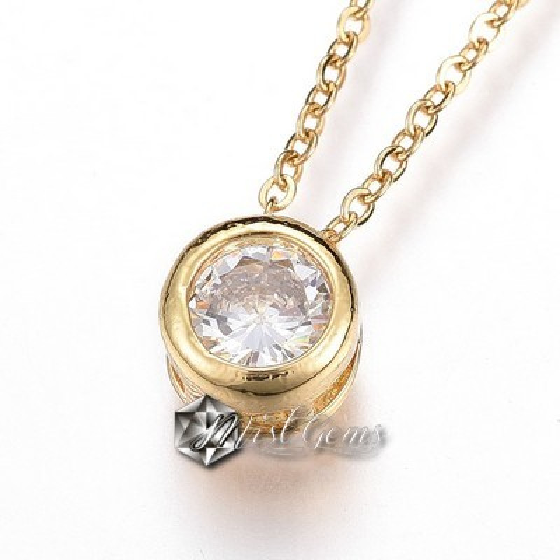 Colier Inox cu Pandant cu Cubic Zirconia Auriu