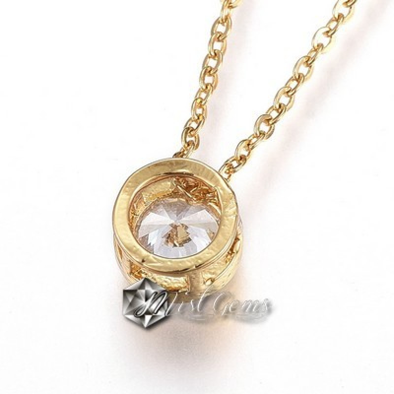 Colier Inox cu Pandant cu Cubic Zirconia Auriu