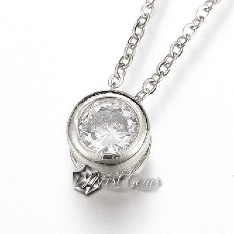 Colier Inox cu Pandant cu Cubic Zirconia Argintiu
