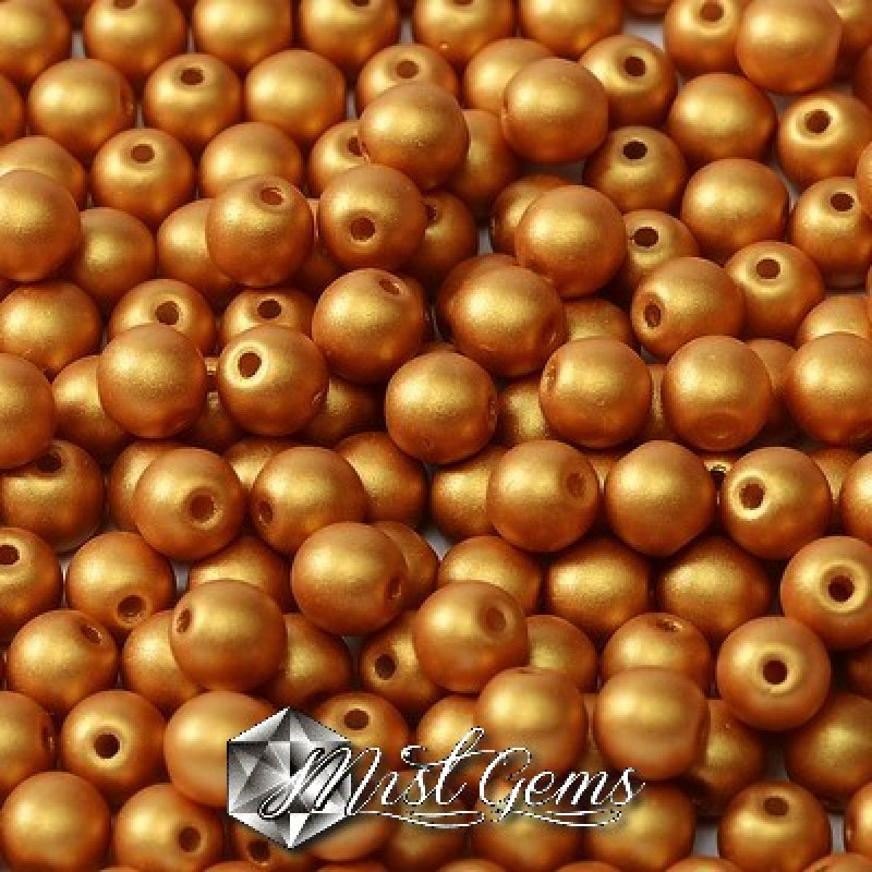 Sfere Sticla-Alabaster Metallic Gold-4mm-50 buc.