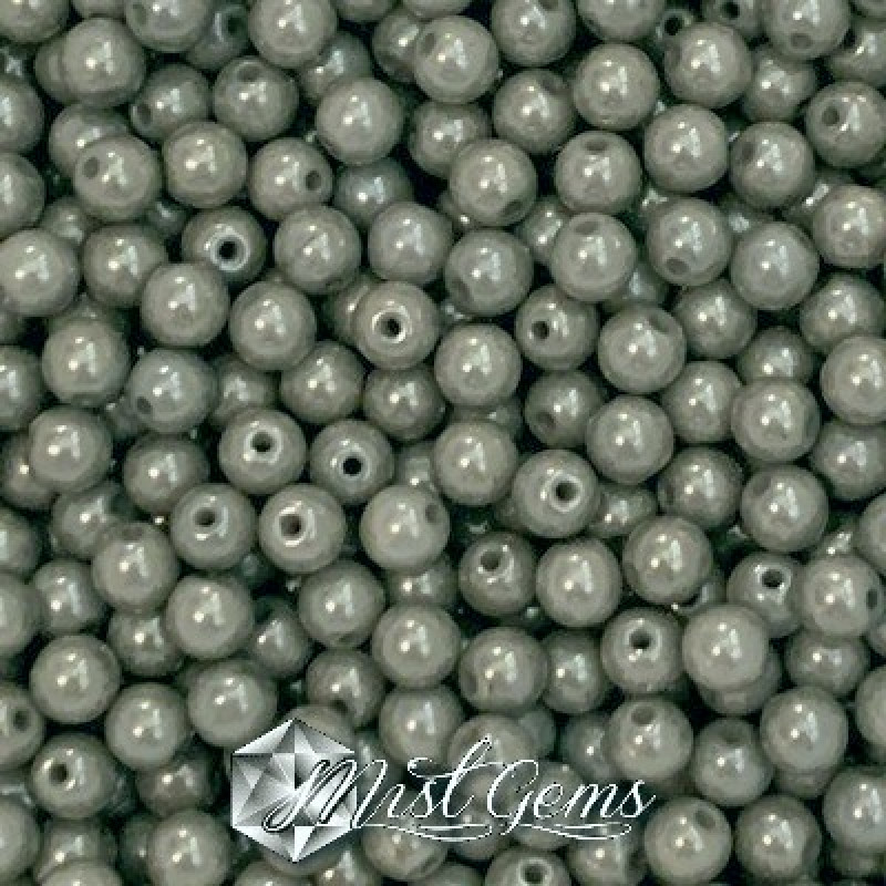 Sfere Sticla Chalk White Grey Luster-4mm-50 buc.