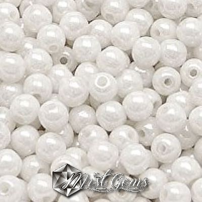Sfere Sticla- Lustered Chalk White-3mm-50 buc.