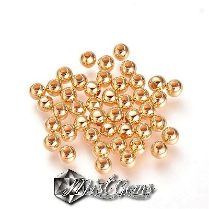 Sfere Placate cu Aur Diametrul 2mm;Gaura 0.8mm  -20 buc