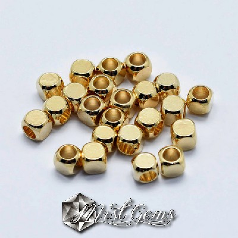 Margele Cub Metalice Placate cu Aur 4mm  -10 buc