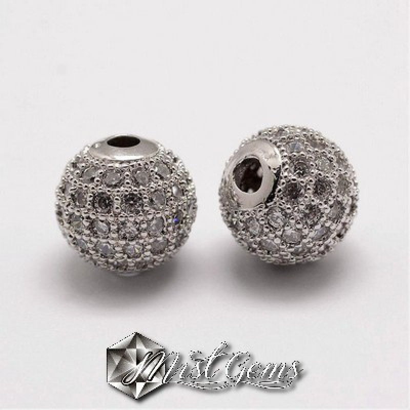 Margele Argintii Placate cu Cubic Zirconia -10mm-1 buc.