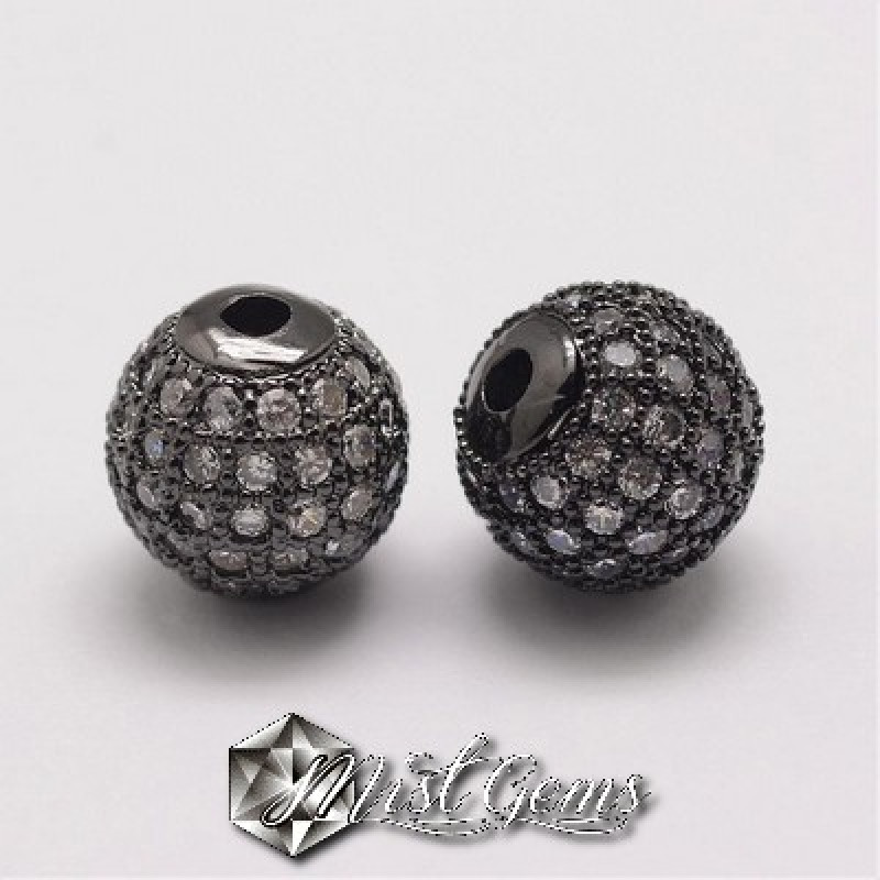 Margele Gunmetal Placate cu Cubic Zirconia -10mm-1 buc.