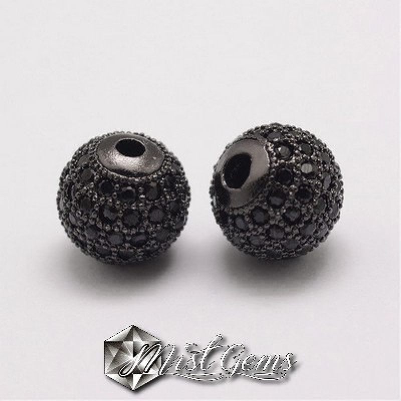 Margele Gunmetal Placate cu Cubic Zirconia Negre-10mm-1 buc.
