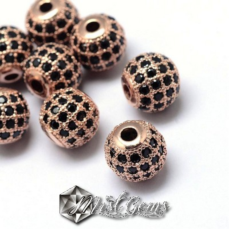 Margele Auriu-Roz Placate cu Cubic Zirconia -8mm-1 buc.