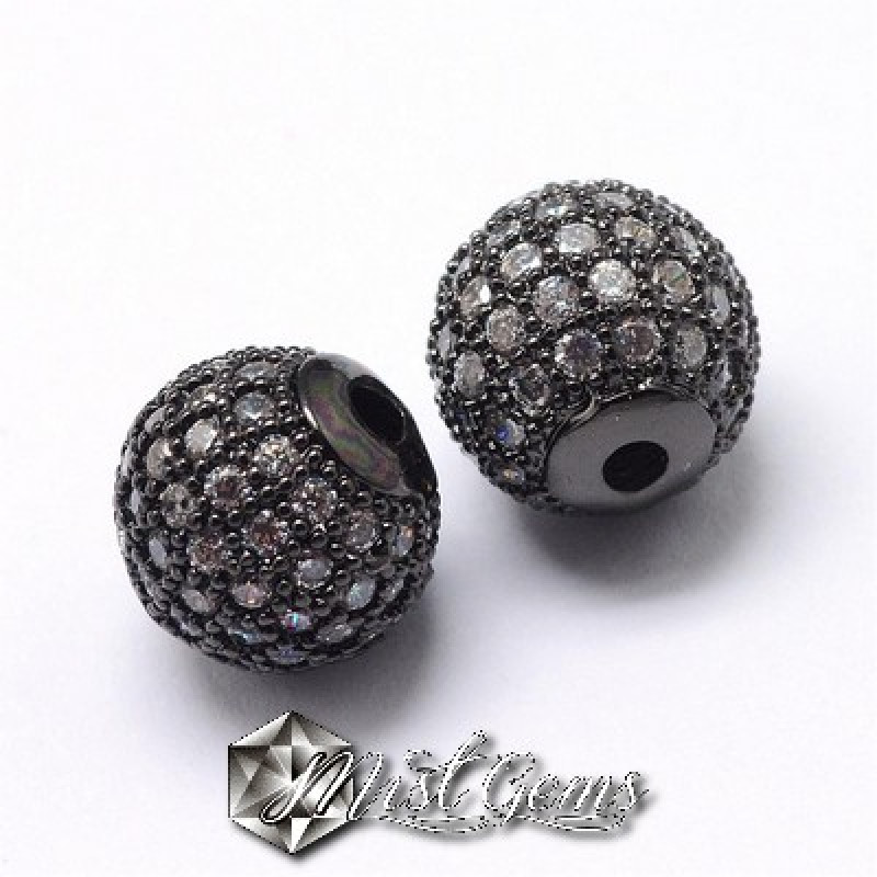 Margele Gunmetal Placate cu Cubic Zirconia -8mm-1 buc.