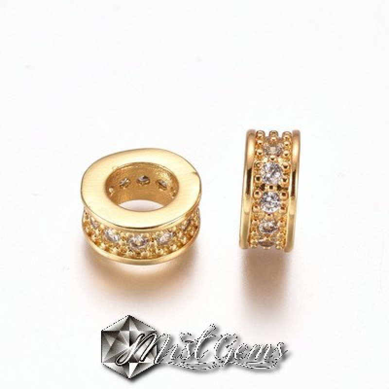 Rondele Aurii Placate cu Cubic Zirconia cu Gaura Larga -1 buc.