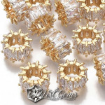 Rondele Alama Placate cu Aur 18k si Cubic Zirconia cu Gaura Larga -1 buc.