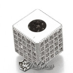 Margele Cub Argintii Placate cu Cubic Zirconia Transparente cu Gaura Larga -10mm-1 buc.