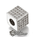 Margele Cub Argintii Placate cu Cubic Zirconia Transparente cu Gaura Larga -10mm-1 buc.