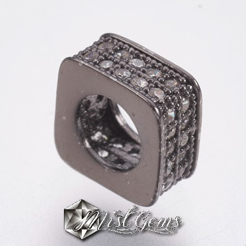Margele Patrate cu Gaura Larga cu Cubic Zirconia -7.5mm-1 buc.