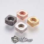 Margele Patrate cu Gaura Larga cu Cubic Zirconia -7.5mm-1 buc.