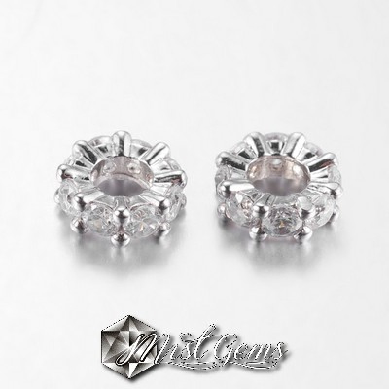 Rondele Argintii Placate cu Cubic Zirconia cu Gaura Larga 8X3mm-1 buc.