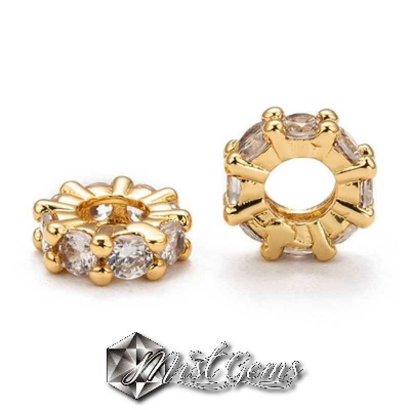 Rondele Aurii Placate cu Cubic Zirconia cu Gaura Larga 8X3mm-1 buc.